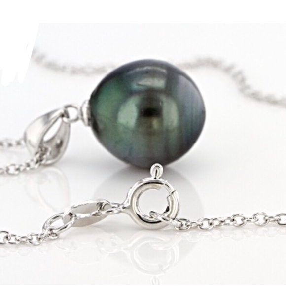 NEW Black Tahitian Pearl Pendant Silver Chain - Picture 2 of 11